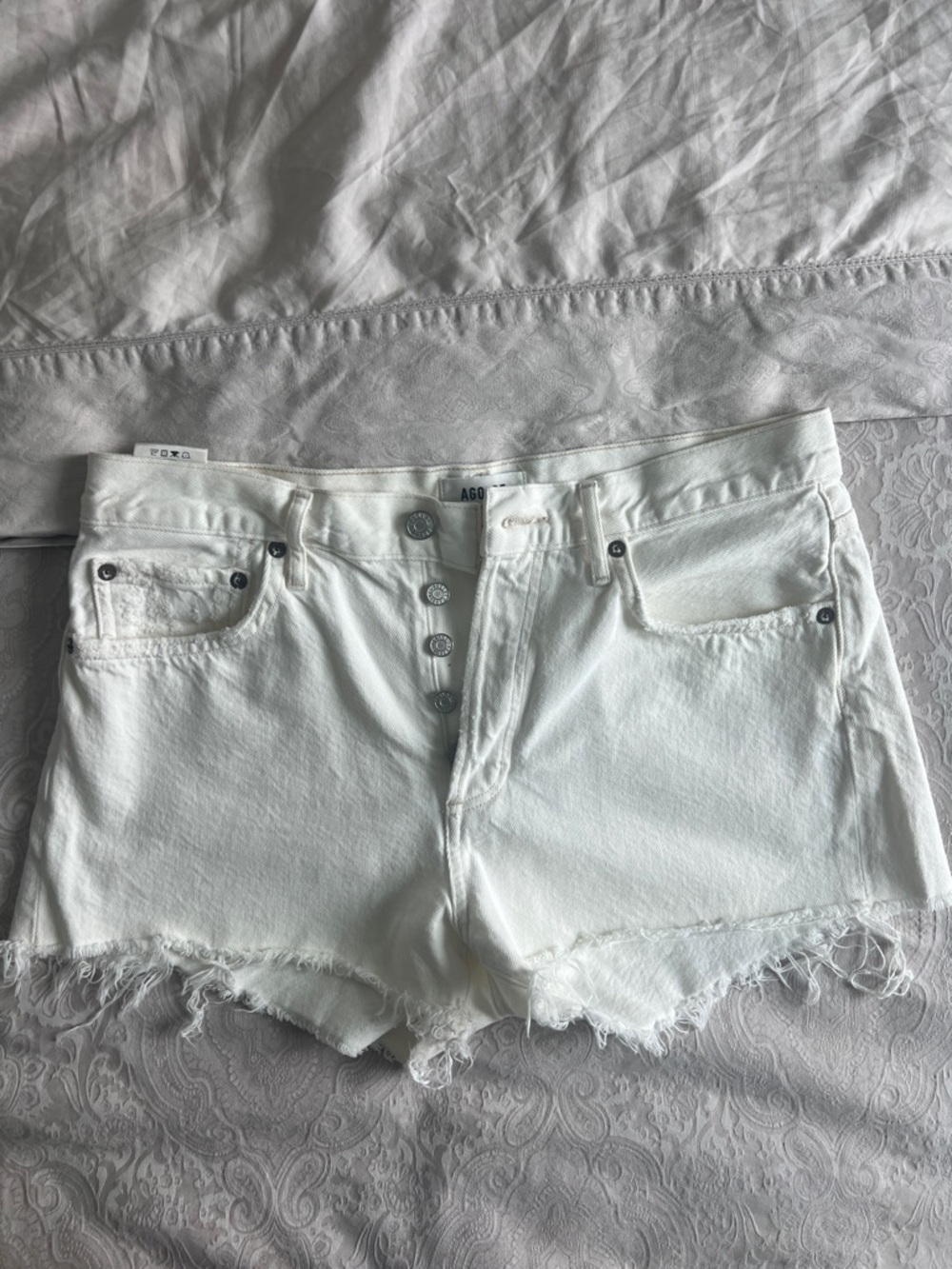 Agolde White High-Rise Button-Fly Frayed Denim Shorts